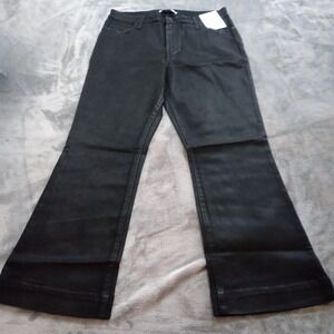 Nine West High Rise Coated Kick Flare Denim Jeans Womens Size 12 Black Stretch